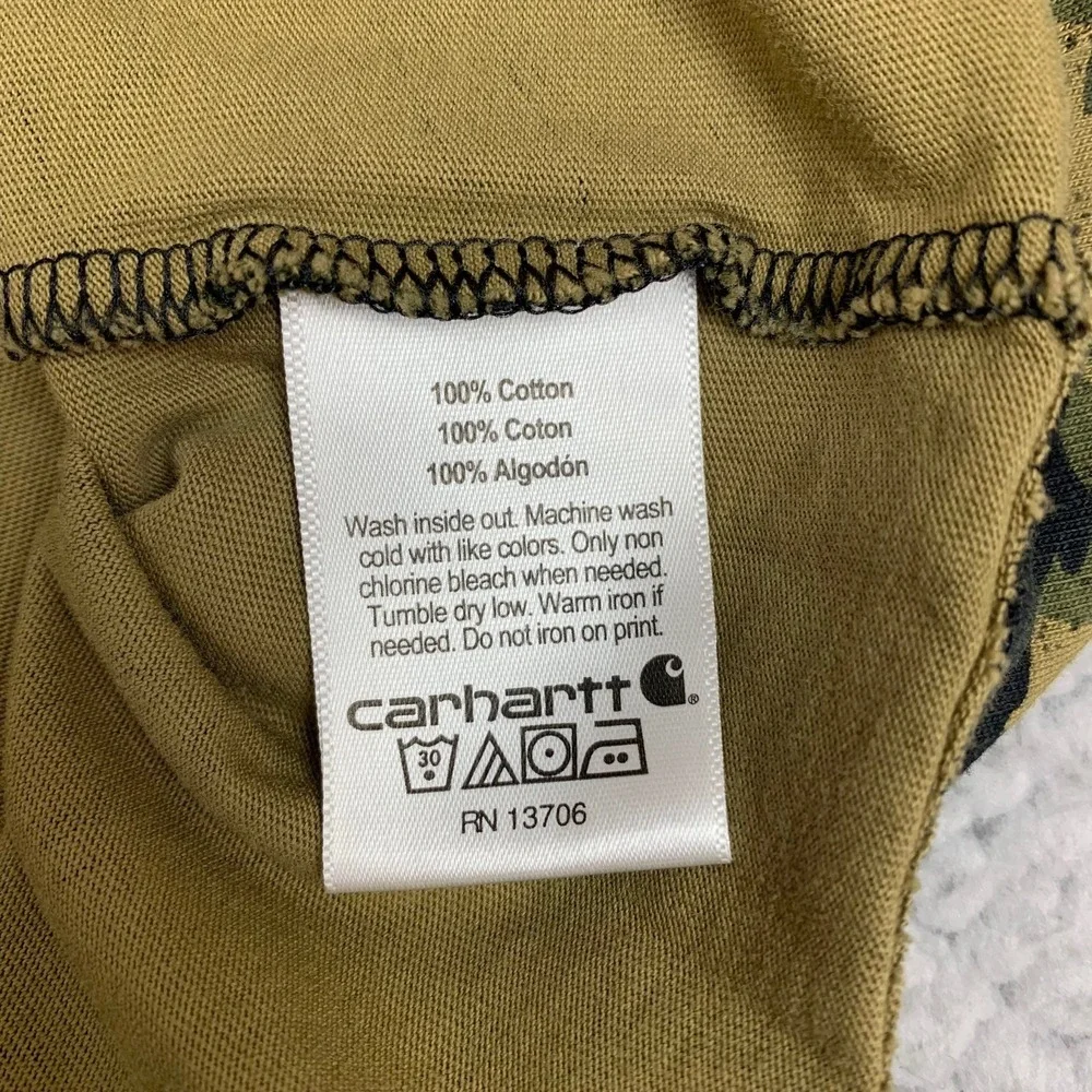 Carhartt‎ T-Shirt Boys S (8-10) Green Cotton Camo Graphic Logo Long Sleeve